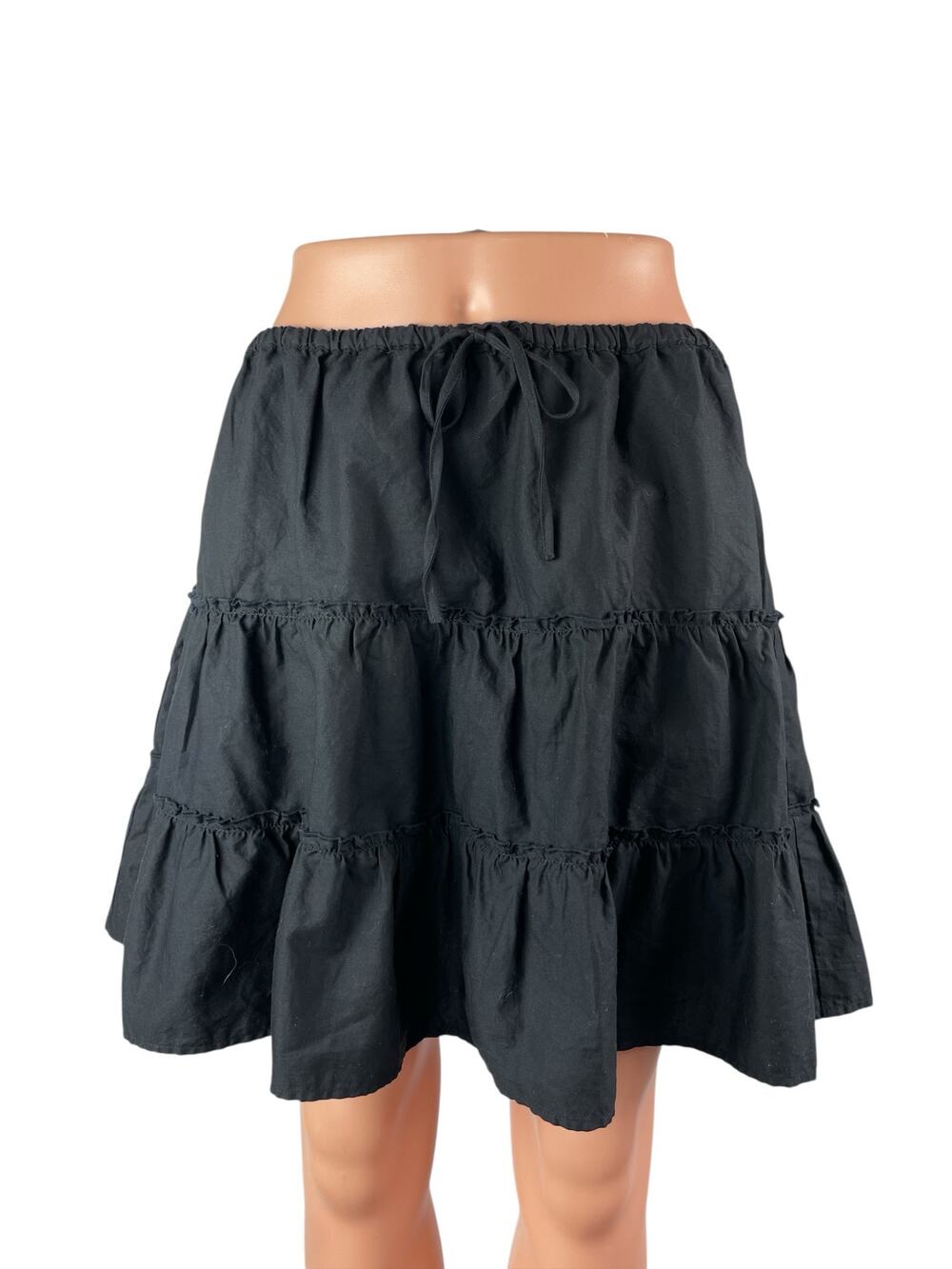 Aritzia Sunday Best Black High Waisted Tiered Ruffle A Line Mini Skirt Size L